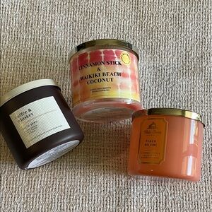 Empty three wick candle jars